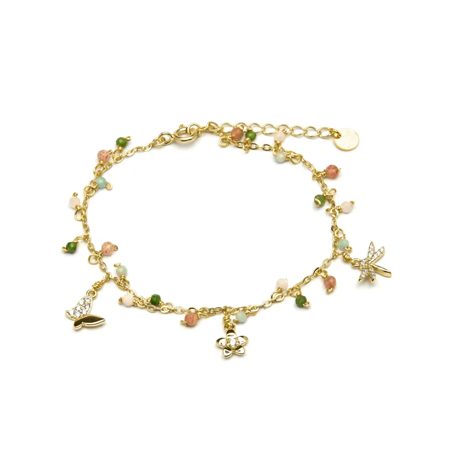 Pulsera de Plata de Ley 925 y Cristal Verde acabada en oro amarillo 18K - Lok