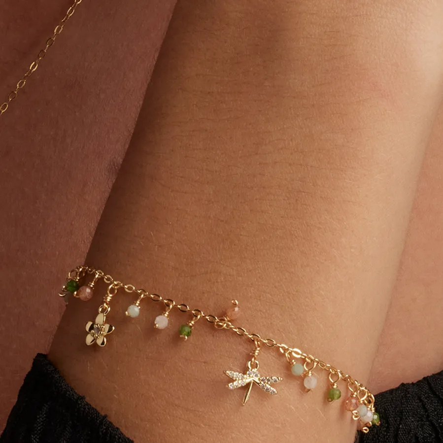 Pulsera de Plata de Ley 925 y Cristal Verde acabada en oro amarillo 18K - Lok