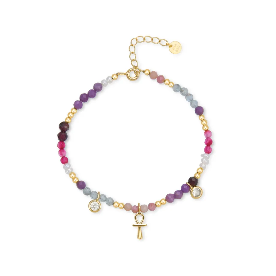 Pulsera de Plata de Ley 925 con Circonita Morganita acabada en oro amarillo 18K - Lalil
