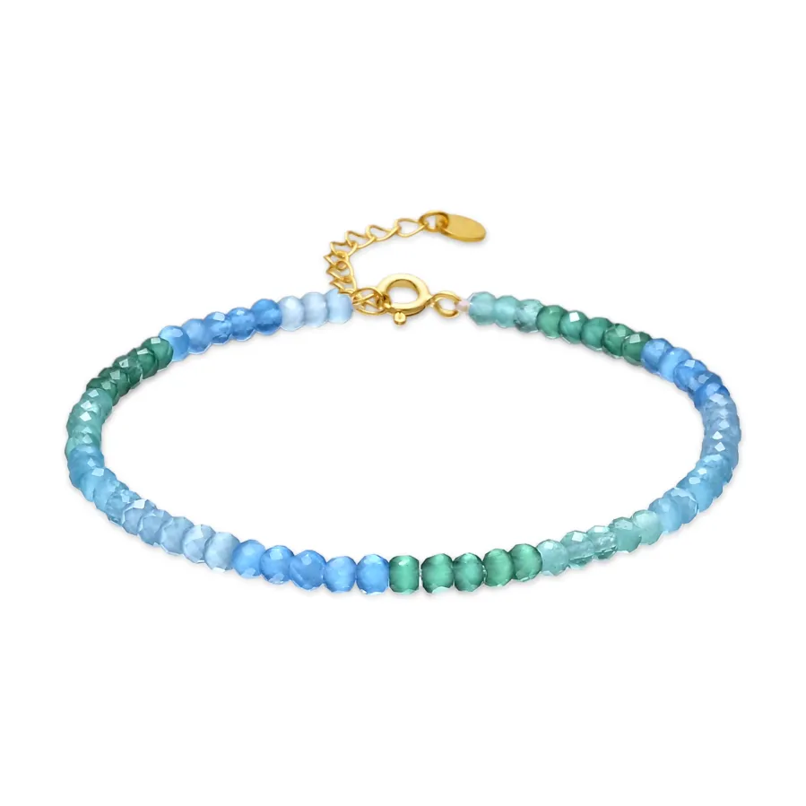Pulsera de Plata de Ley 925 y Circonita Aguamarina acabado en oro amarillo de 18k - Saino
