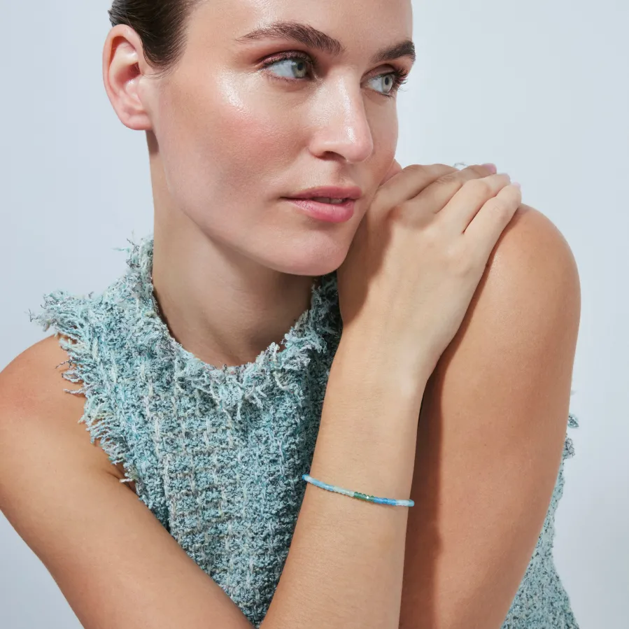 Pulsera de Plata de Ley 925 y Circonita Aguamarina acabado en oro amarillo de 18k - Saino