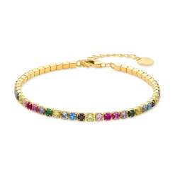 Pulsera de Plata de Ley 925 con Circonita Multicolor acabada en oro amarillo de 18K - Tahu