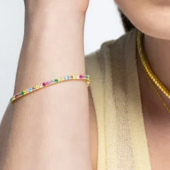 Pulsera de Plata de Ley 925 con Circonita Multicolor acabada en oro amarillo de 18K - Tahu