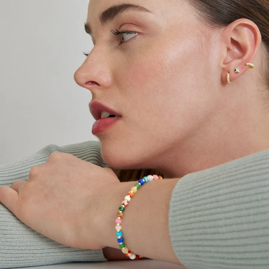 Pulsera de Plata de Ley 925 con Cristal Multicolor acabada en oro amarillo 18K - Ihun