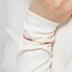 Pulsera de Plata de Ley 925 y Cristal Rosa acabada en oro amarillo de 18k - Vados