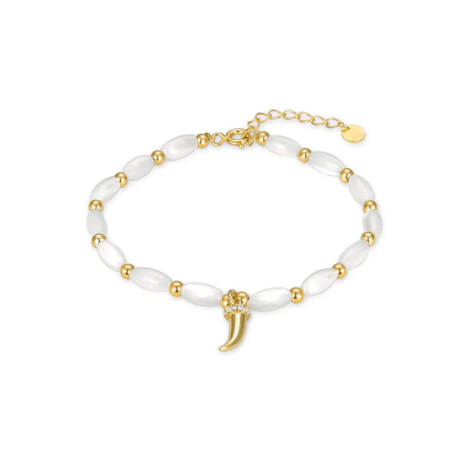 Pulsera de Plata de Ley 925 con Madreperla Blanca acabada en oro amarillo 18K - Syme