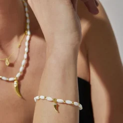 Pulsera de Plata de Ley 925 con Madreperla Blanca acabada en oro amarillo 18K - Syme
