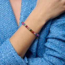 Pulsera de Plata de Ley 925 y Agata Multicolor acabado oro amarillo de 18k - Laha