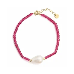Pulsera de Plata de Ley 925 y Circonita Rosa acabado en oro amarillo de 18k - Druna