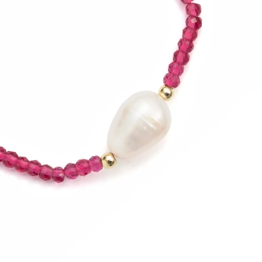 Pulsera de Plata de Ley 925 y Circonita Rosa acabado en oro amarillo de 18k - Druna