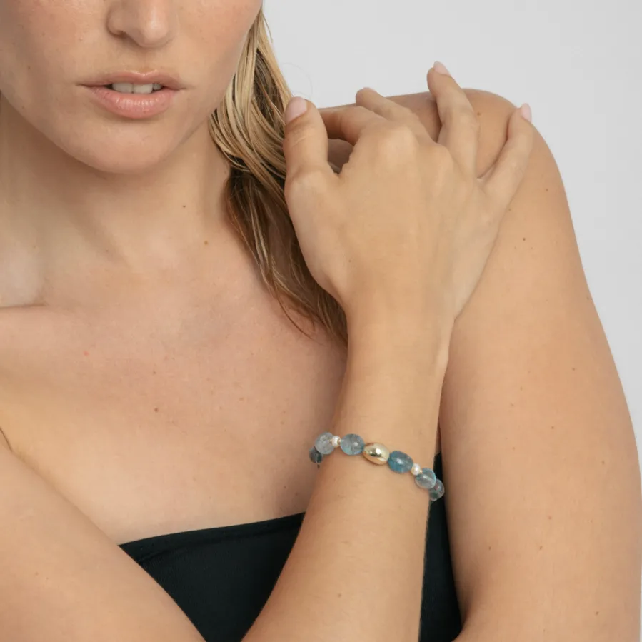 Pulsera de Plata de Ley 925 y Cristal Azul acabado en oro amarillo 18k - Aswudi