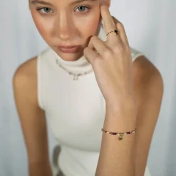 Pulsera de Plata de Ley 925 con Cristal Multicolor acabada en oro amarillo 18K - Nymox