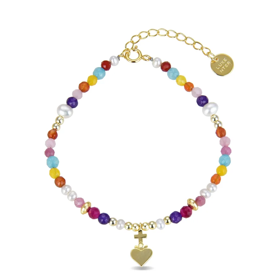 Pulsera de Plata de Ley 925 con Cristal Multicolor acabada en oro amarillo 18K - Nymox