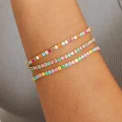 Pulsera de Plata de Ley 925 con Circonita Multicolor acabada en oro amarillo 18K - Tahu