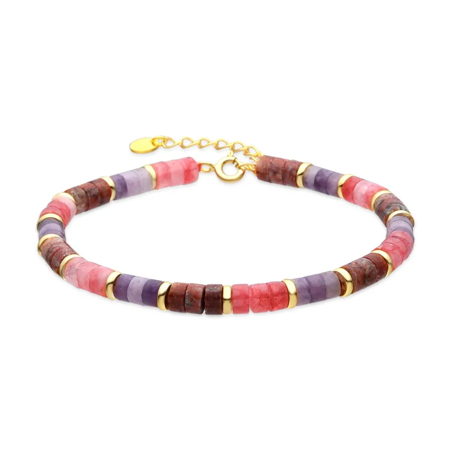 Pulsera de Plata de Ley 925 y Amatista Natural acabado oro amarillo de 18k - Abolg