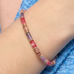 Pulsera de Plata de Ley 925 y Amatista Natural acabado oro amarillo de 18k - Abolg