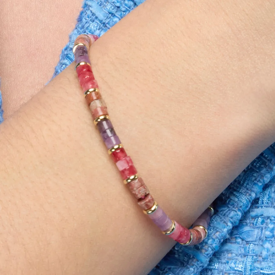 Pulsera de Plata de Ley 925 y Amatista Natural acabado oro amarillo de 18k - Abolg