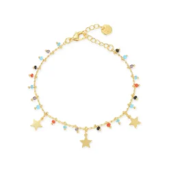 Pulsera de Plata de Ley 925 con Cuarzo Hidrotermal Multicolor acabada en oro amarillo 18K - Beos