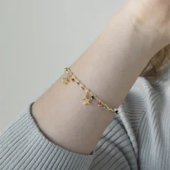 Pulsera de Plata de Ley 925 con Cuarzo Hidrotermal Multicolor acabada en oro amarillo 18K - Beos