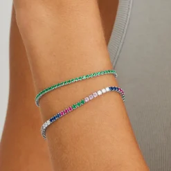 Pulsera de Plata de Ley 925 con Circonita Esmeralda acabada en rodio - Leythor