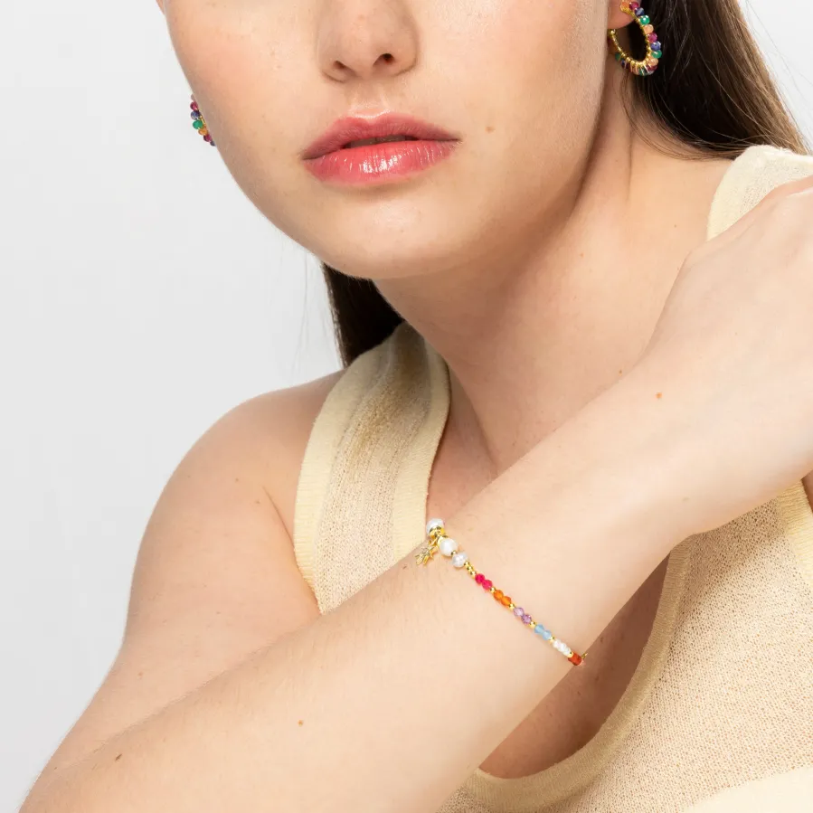 Pulsera de Plata de Ley 925 con Cristal Multicolor acabada en oro amarillo 18K - Shasha