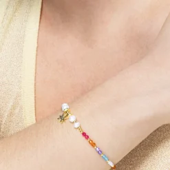 Pulsera de Plata de Ley 925 con Cristal Multicolor acabada en oro amarillo 18K - Shasha