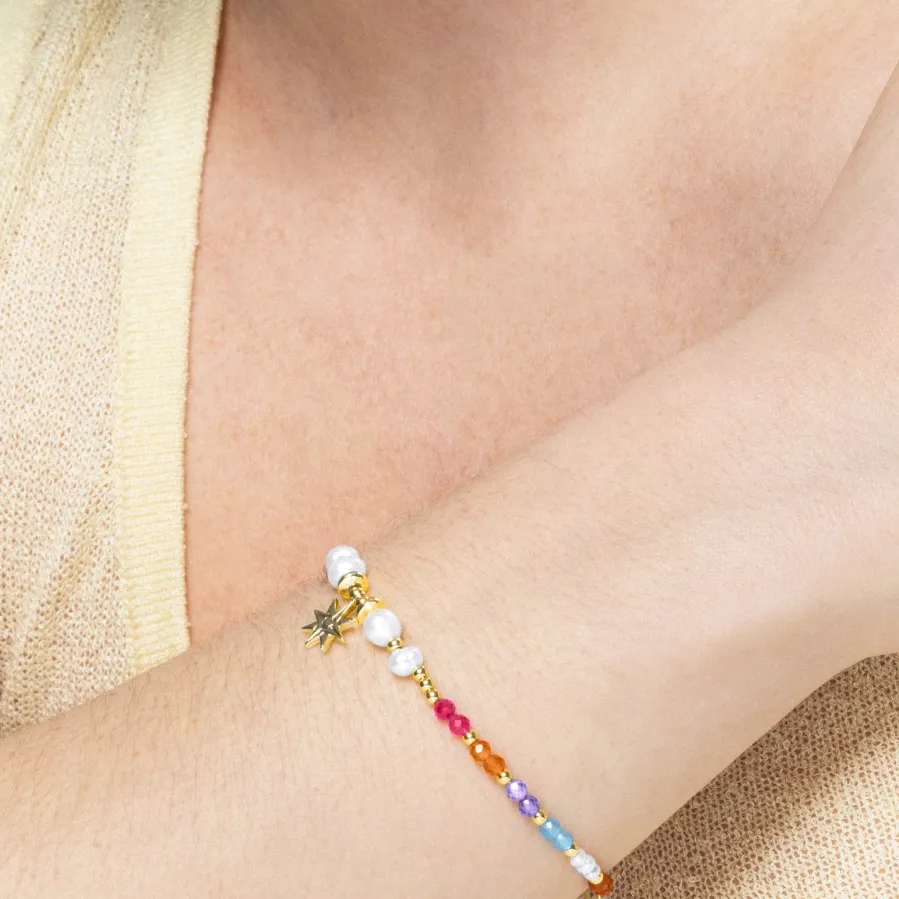 Pulsera de Plata de Ley 925 con Cristal Multicolor acabada en oro amarillo 18K - Shasha