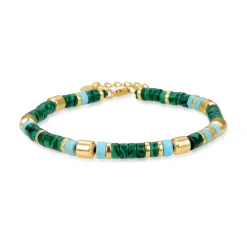 Pulsera de Plata de Ley 925 con Malaquita acabada en oro amarillo 18K - Ihun