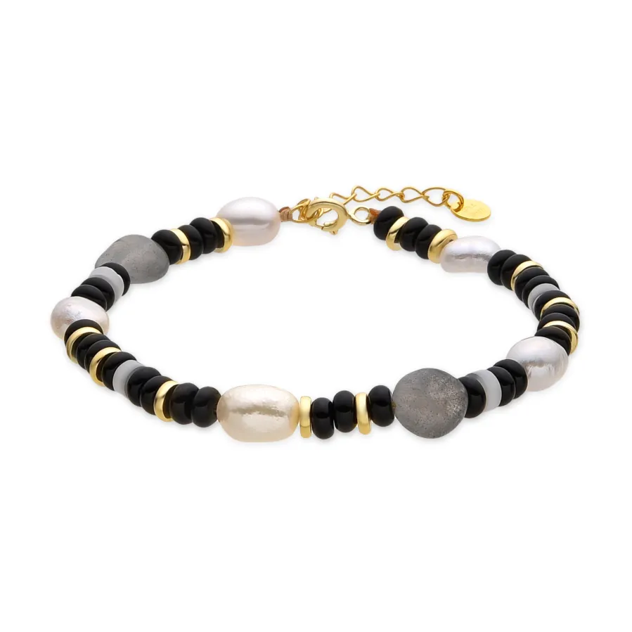 Pulsera de Plata de Ley 925 y Onix acabado oro 18k - Nanys