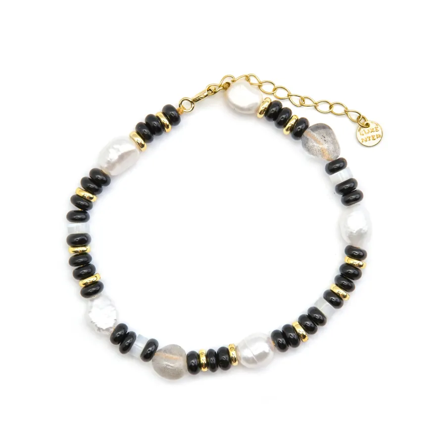 Pulsera de Plata de Ley 925 y Onix acabado oro 18k - Nanys