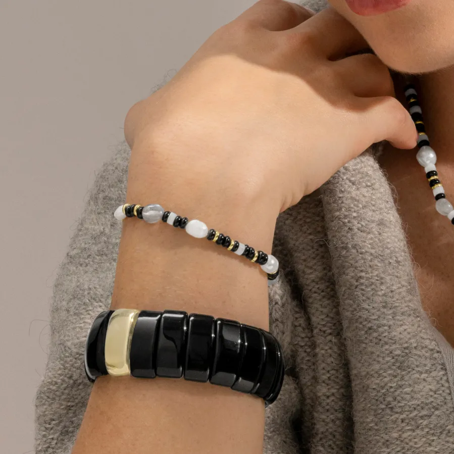 Pulsera de Plata de Ley 925 y Onix acabado oro 18k - Nanys