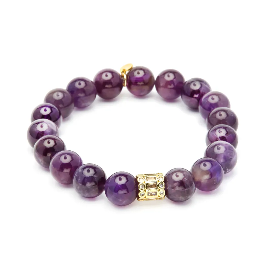 Pulsera de Plata de Ley 925 y Amatista Natural acabado en oro amarillo 18k - Ethel
