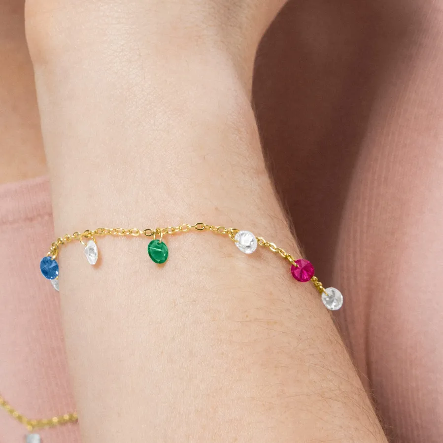 Pulsera de Plata de Ley 925 y Circonita Multicolor acabada en oro amarillo 18K - Sumju