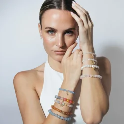 Pulsera de Plata de Ley 925 y Cuarzo Rosa acabado en oro amarillo 18k - Nielsi