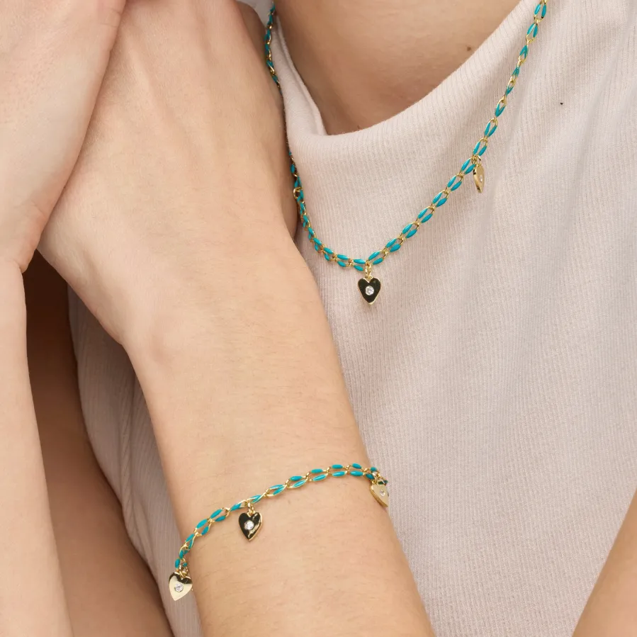 Pulsera de Plata de Ley 925 y Lacado Azul acabado oro amarillo de 18k - Drukya