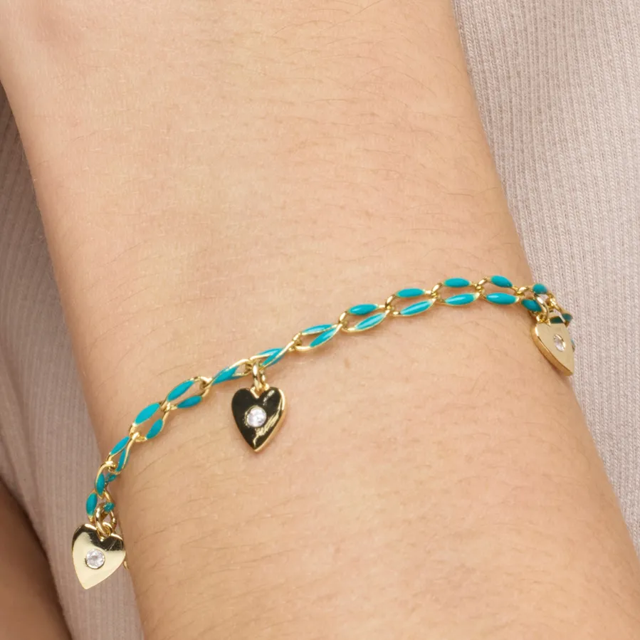 Pulsera de Plata de Ley 925 y Lacado Azul acabado oro amarillo de 18k - Drukya