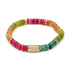 Pulsera de Plata de Ley 925 y Turmalina Multicolor acabado en oro amarillo 18k - Megro