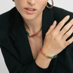 Pulsera de Plata de Ley 925 y Turmalina Multicolor acabado en oro amarillo 18k - Megro