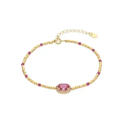 Pulsera de Plata de Ley 925 y Circonita Rosa acabado en oro amarillo de 18k - Simder