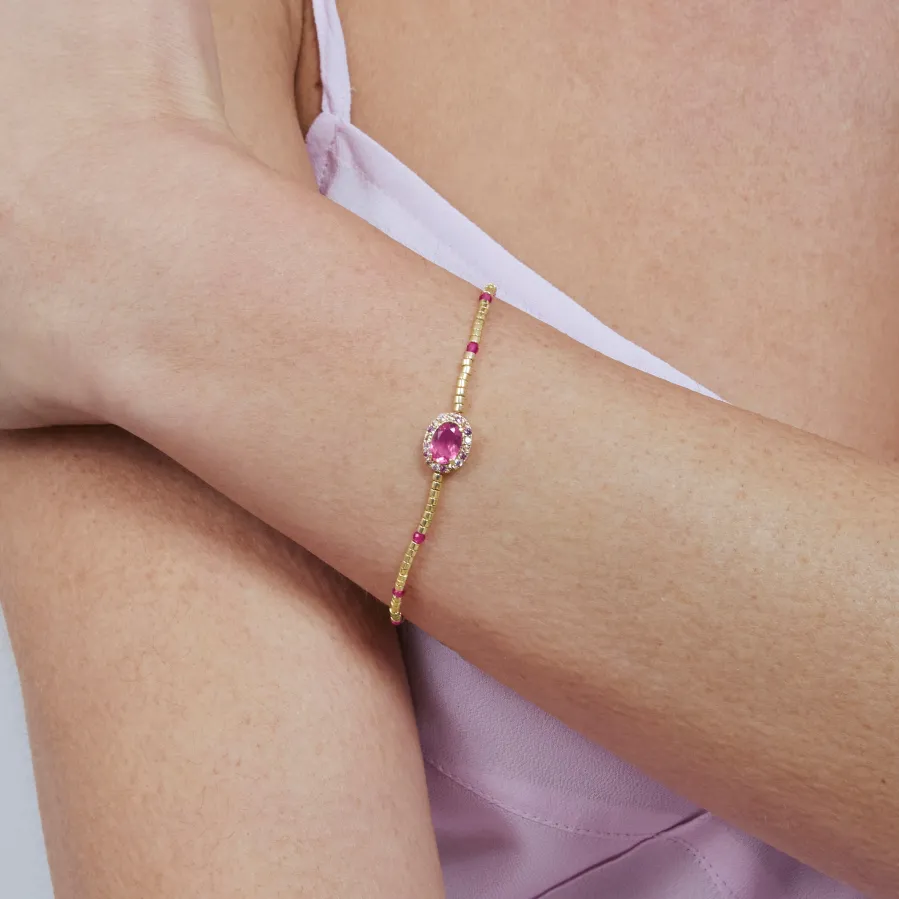 Pulsera de Plata de Ley 925 y Circonita Rosa acabado en oro amarillo de 18k - Simder