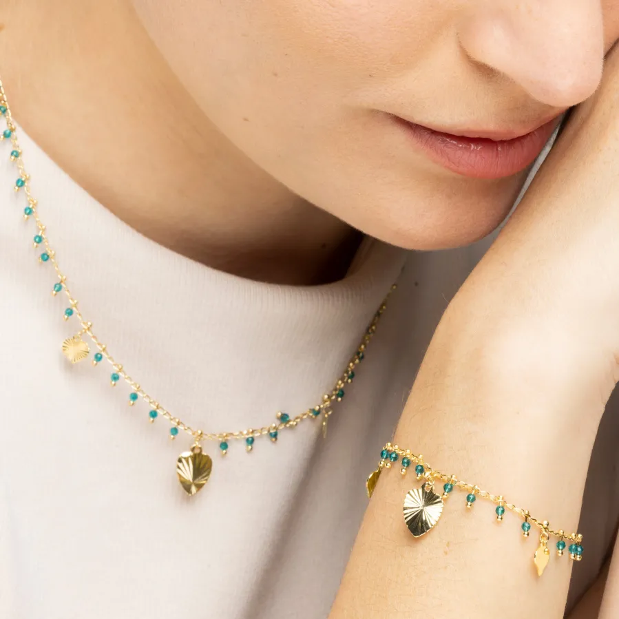 Pulsera de Plata de Ley 925 y Cristal Verde acabado oro amarillo de 18k - Dadrec