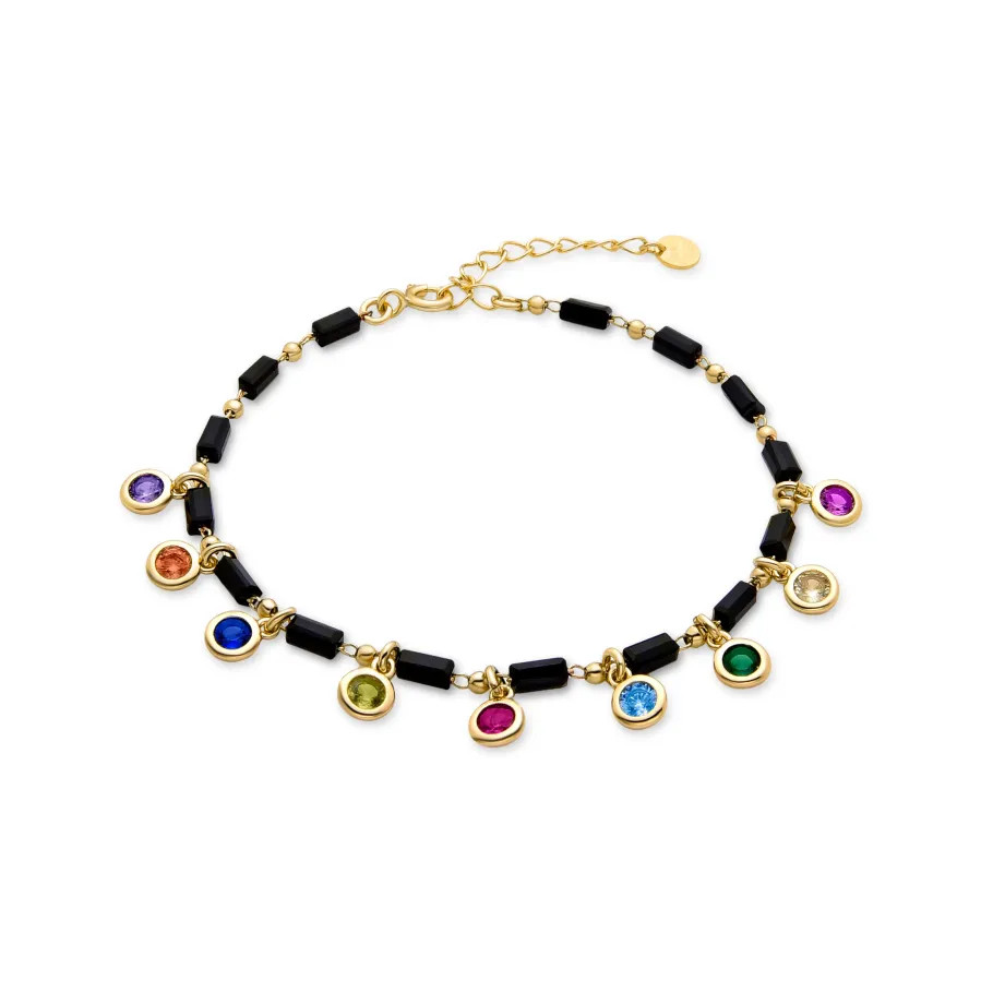 Pulsera de Plata de Ley 925 con Circonita Multicolor acabada en oro amarillo 18K - Vusak