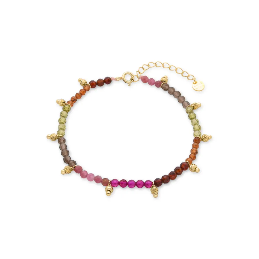 Pulsera de Plata de Ley 925 con Cristal Multicolor acabada en oro amarillo 18K - Noi