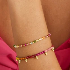 Pulsera de Plata de Ley 925 con Cristal Multicolor acabada en oro amarillo 18K - Noi