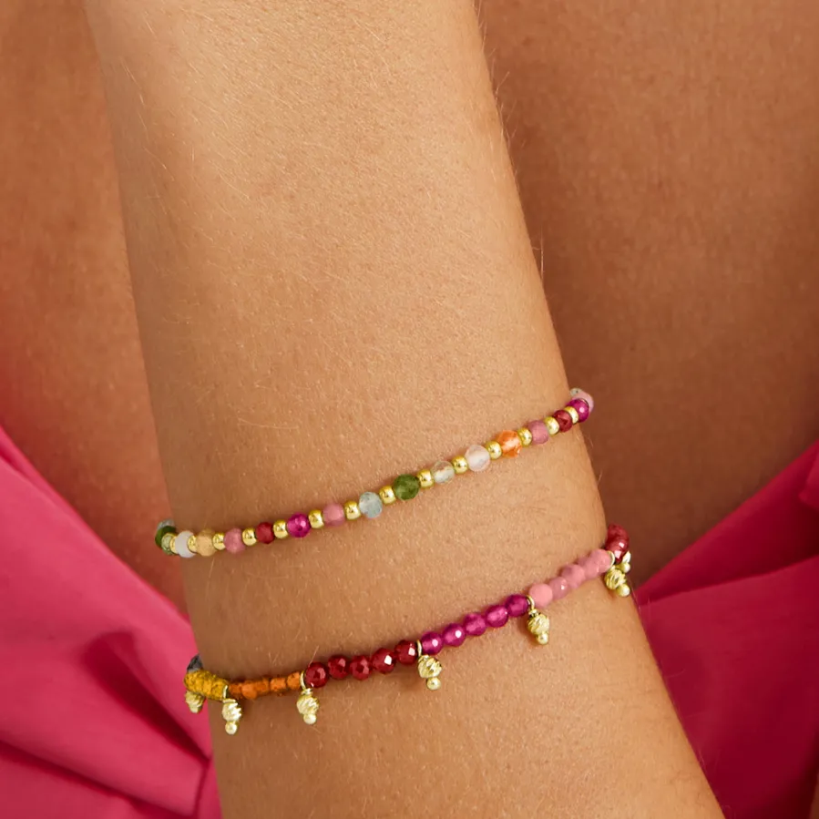 Pulsera de Plata de Ley 925 con Cristal Multicolor acabada en oro amarillo 18K - Noi