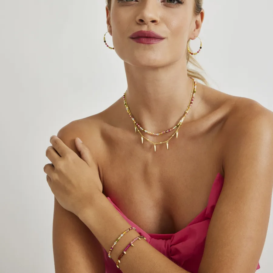 Pulsera de Plata de Ley 925 con Cristal Multicolor acabada en oro amarillo 18K - Noi