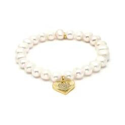 Pulsera de Plata de Ley 925 y Perla Blanca acabado en oro amarillo 18k - Ramiya