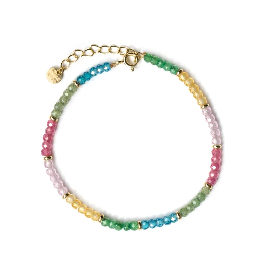 Pulsera de Plata de Ley 925 y Cristal Multicolor acabado en oro amarillo de 18k - Shusau