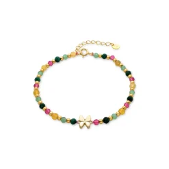 Pulsera de Plata de Ley 925 con Cristal Verde acabada en oro amarillo 18K - Mariposa