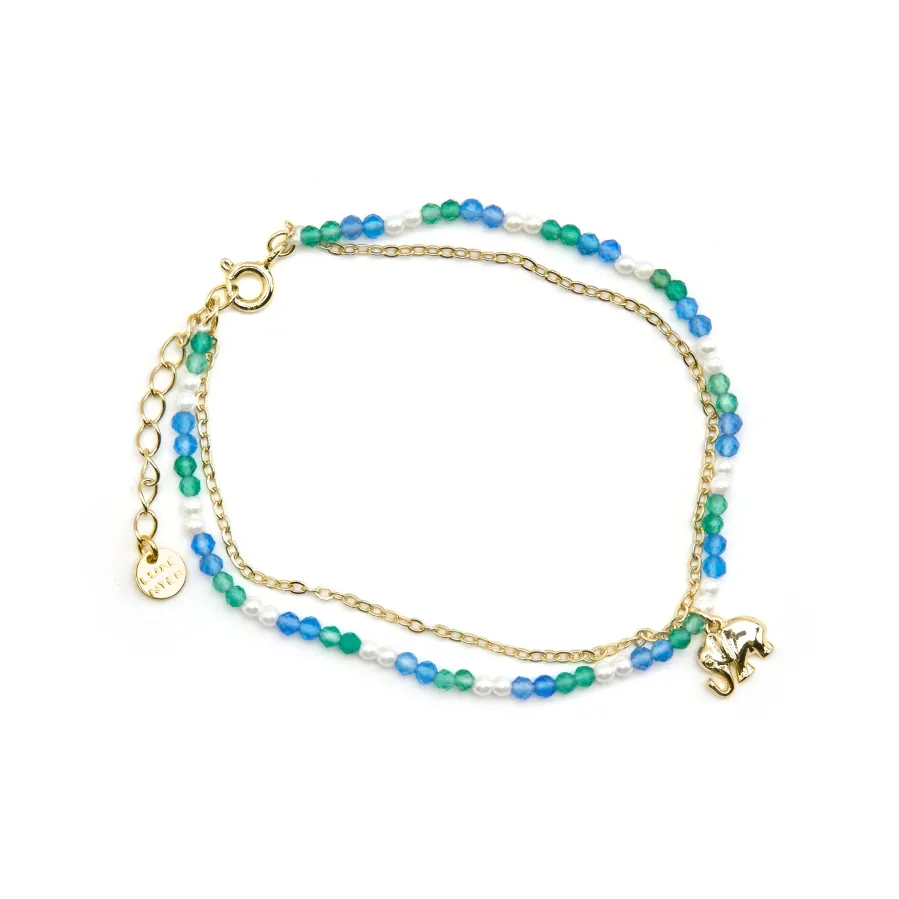 Pulsera de Plata de Ley 925 y Cristal Azul Oscuro acabado oro 18k - Dirhum